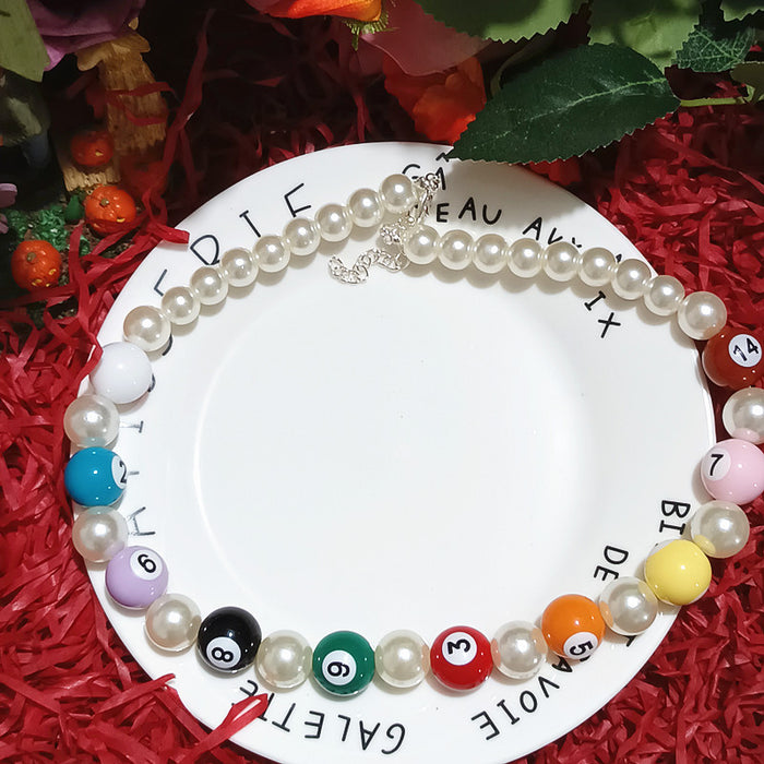 Wholesale Color Billiards Necklace Women' s Dopamine Unique Pearl Clavicle Chain Niche Personality Exaggerated Necklace
