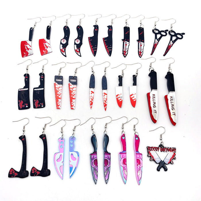 Wholesale  blood print acrylic earrings simulation personality sharp knife kitchen knife earrings funny earrings