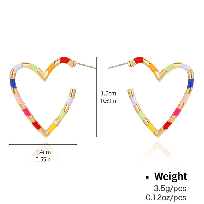 Wholesale Red Geometric Heart Earrings Oil Drop Multi-color Irregular Alloy Earrings JDC-ES-KenJie002