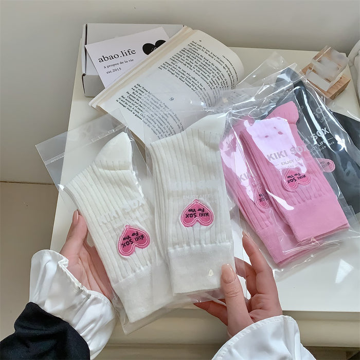 Wholesale Love Embroidered Socks for Children Spring/Summer New Style Thin Cotton Women's Middle Tube Women's Socks
