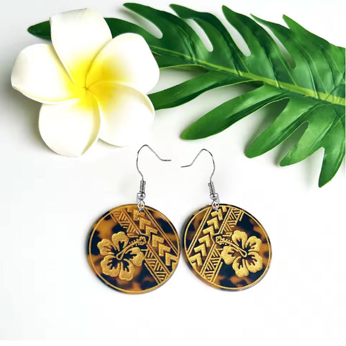 Wholesale Stylish Hibiscus Flower Drop Earrings Acrylic Floral Print Jewelry Accessory MOQ≥2