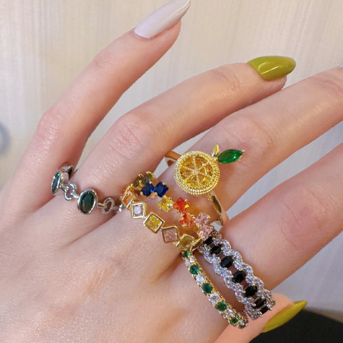 Wholesale Crystal Colored Diamond Black Olive  Dopamine Ring Women's Ring