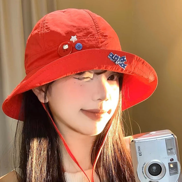 Wholesale Wholesale bow button quick drying fisherman hat, thin version, breathable flip eave basin hat, sunshade and sun protection hat