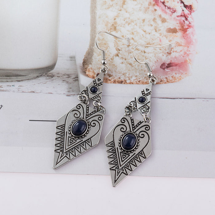 Wholesale Creative geometric diamond inlaid gemstone alloy earrings