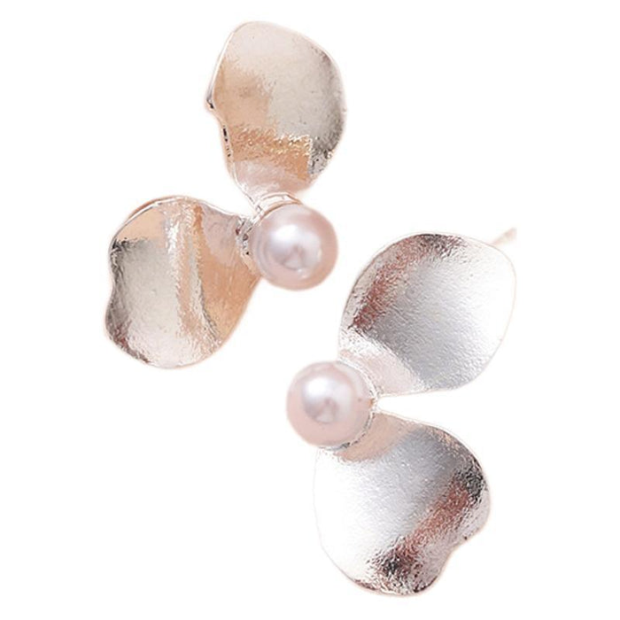 Wholesale petal pearl earrings niche design female S925 silver pin earrings