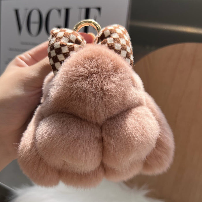 Wholesale Cute Otter Rabbit Hair Bow Car Keychain Pendant Plush Doll Book Bag Pendant