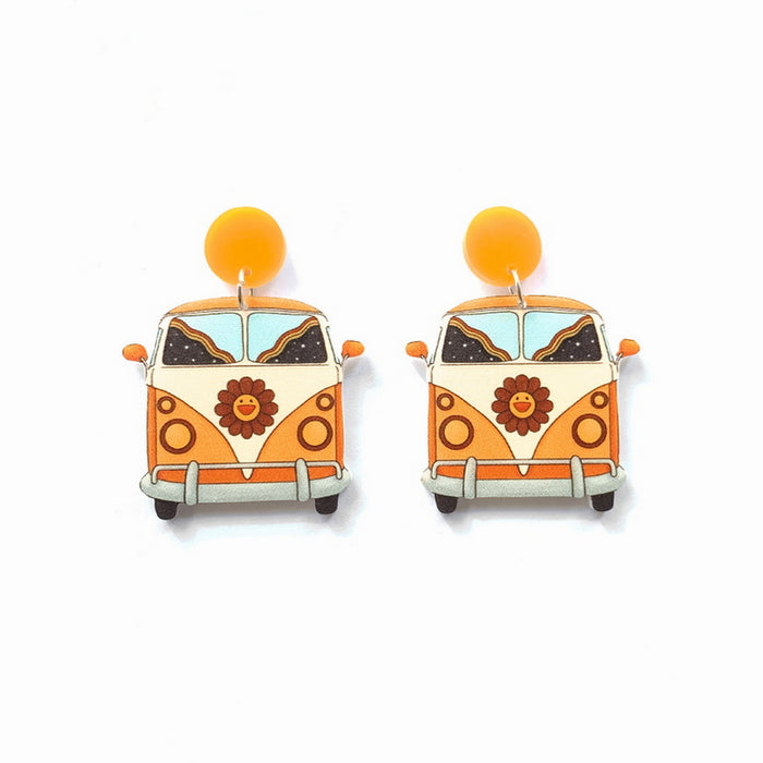 Wholesale Earrings Acrylic Print Striped Orange Mushroom Bus JDC-ES-Xuep083