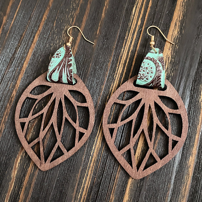 Wholesale Retro wooden earrings hollow Mandala exaggerated texture earrings