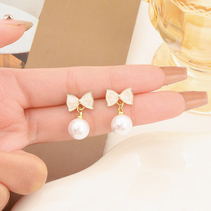 Wholesale Pearl earrings, light luxury earrings, high-end temperament, butterfly bow, niche design, earrings