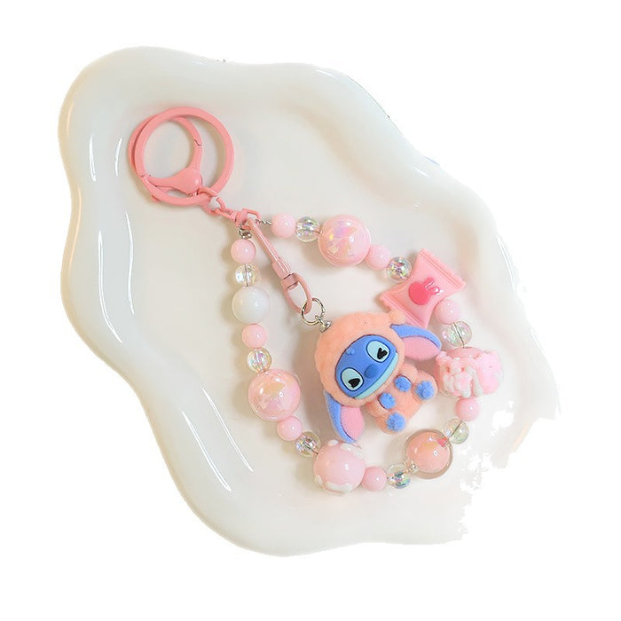 Wholesale Cartoon Plush Bag Beaded Chain Pendant Streaming Cute Doll Student Keychain Accessory