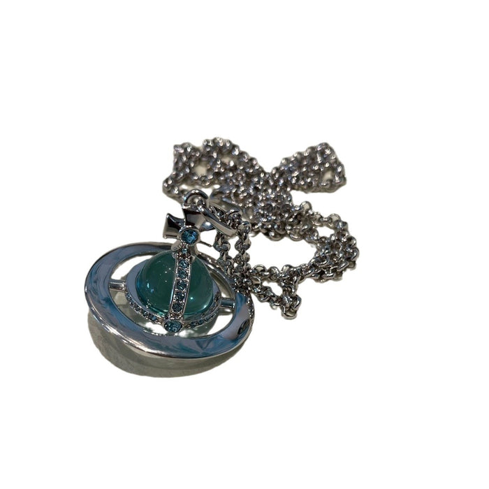 Wholesale   Large Glacier Blue New Saturn Necklace Women's  All-Match Clavicle Chain Woolen Chain