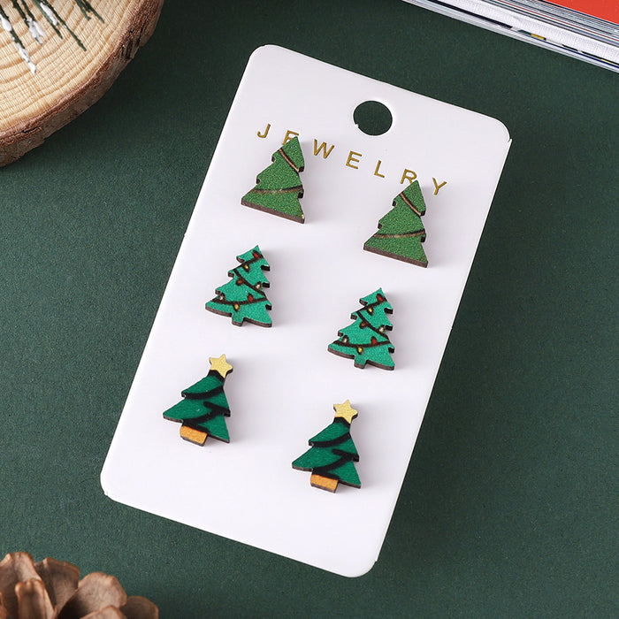 Wholesale Christmas Tree Gradient Wooden Earring Set Fashion Jewelry Accessory