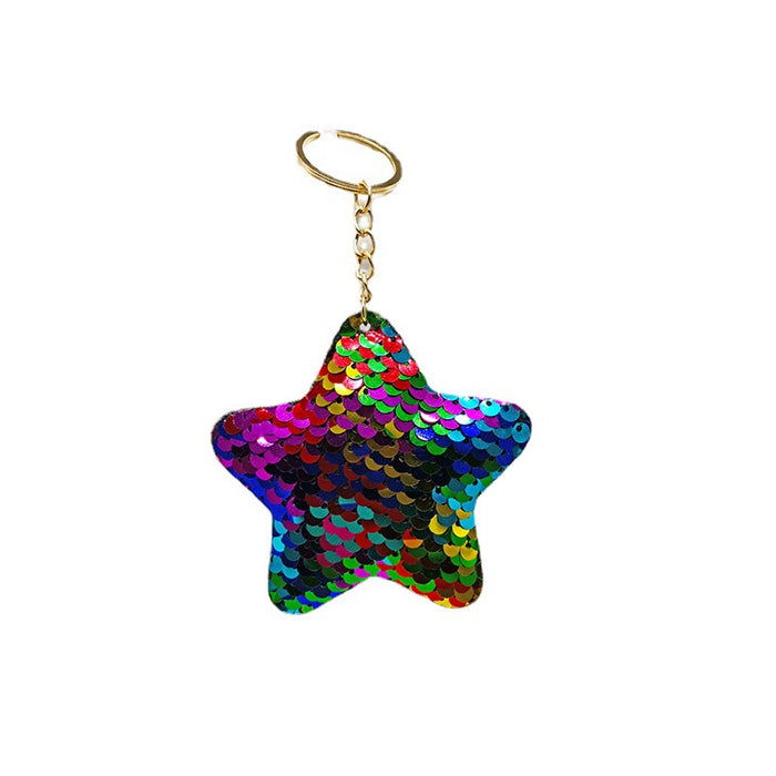 Wholesale Pentagram double-sided glitter keychain pendant