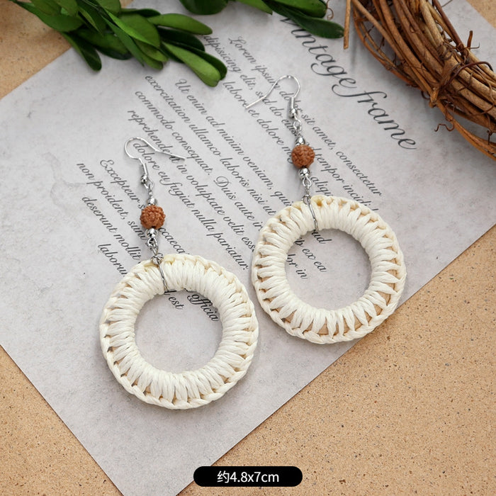 Wholesale Rattan Woven Ethnic Style Wooden Earrings JDC-ES-Luox010