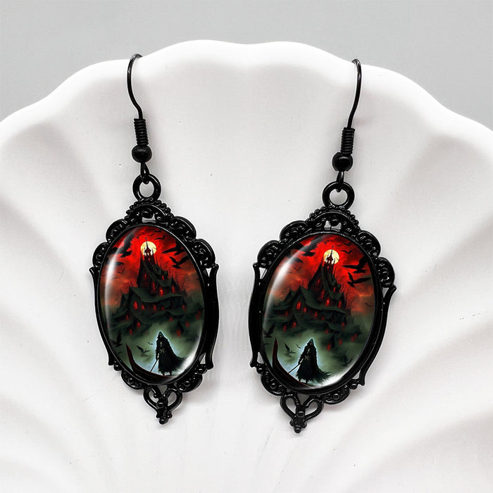 Wholesale  Bat Oval Skull Earrings Blood Moon Earrings Pumpkin Moon Deep Woods Black Earrings