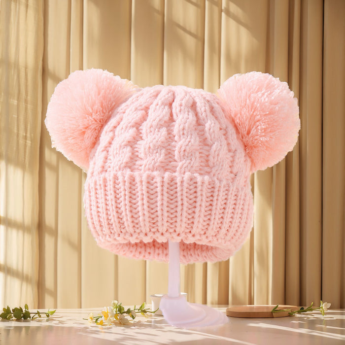 Wholesale Solid Color Twist Yarn Double Ball Children' s Hat in Stock for Autumn and Winter,  Warm Baby Pullover Hat