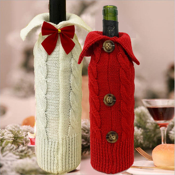 Wholesale Christmas Decorations Family Christmas Wine Bottle Cover Home Decoration Scene Layout Knitted Red Wine Bottle Bag