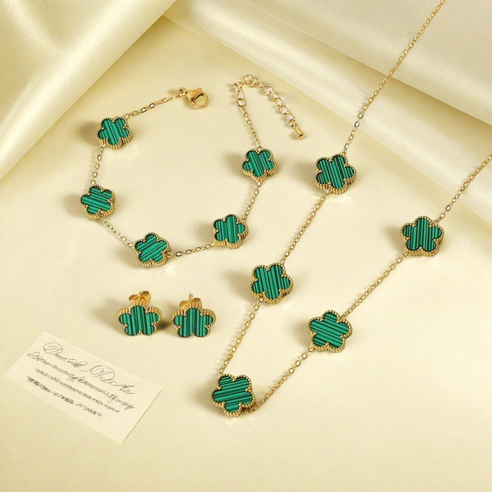 Wholesale Stainless steel clover necklace bracelet earrings