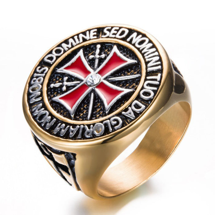 Wholesale Men's diamond studded red cross alloy ring
