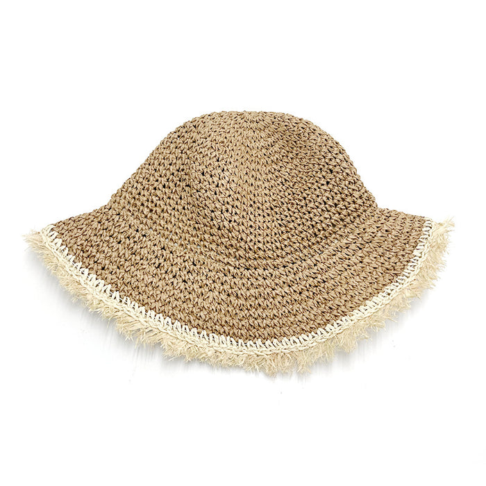 Wholesale Raw Edge Woven Straw Hat Sun Hat Summer Fisherman Hat Seaside Vacation