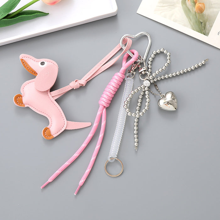 Wholesale Leather bow heart pendant luggage keychain lanyard accessories single buckle tassel pendant accessories