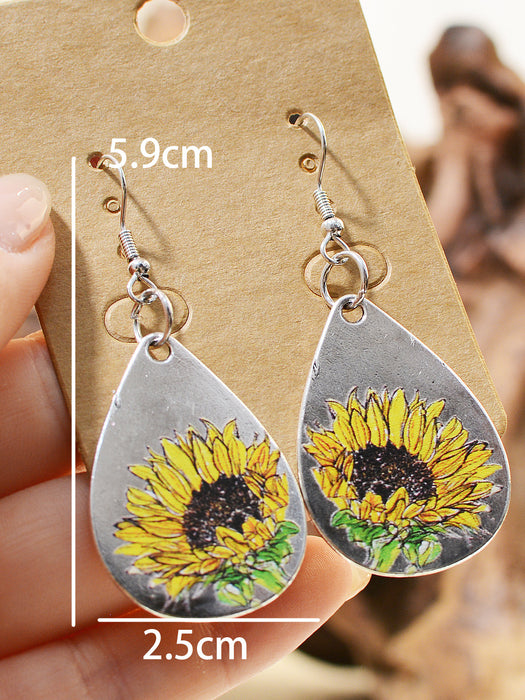 Wholesale Sunflower Hand Drawn Texture Sketch Earrings JDC-ES-ChenC010