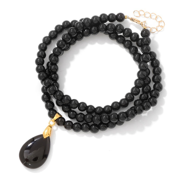 Wholesale 6mm stone bead teardrop pendant long necklace