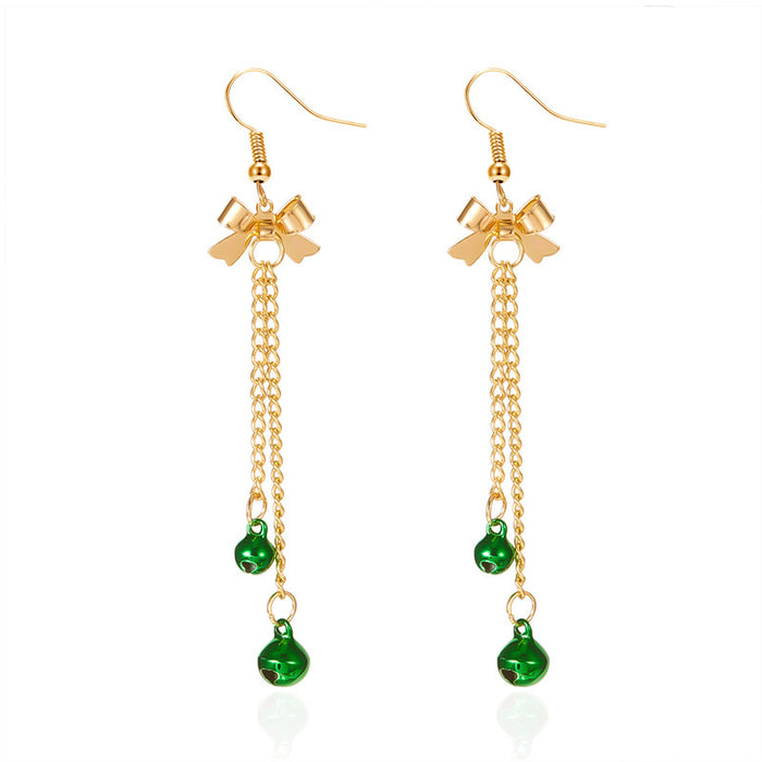 Wholesale Electroplated Alloy Bow Tassel Bell Earrings Christmas Jewelry Accessory
