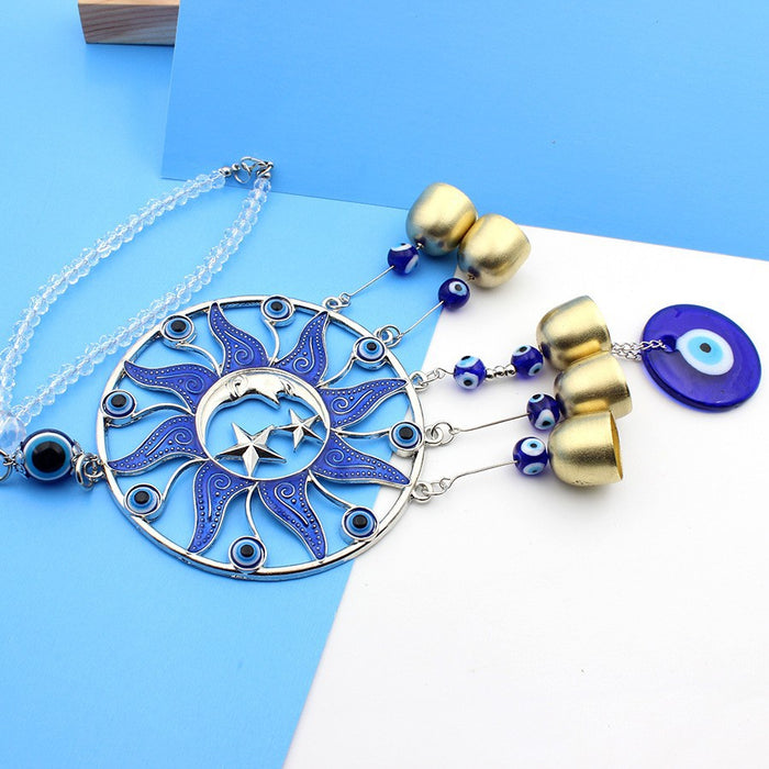 Wholesale Round dropper rubber sun, moon, blue wind chime pendant, car pendant, copper bell pendant