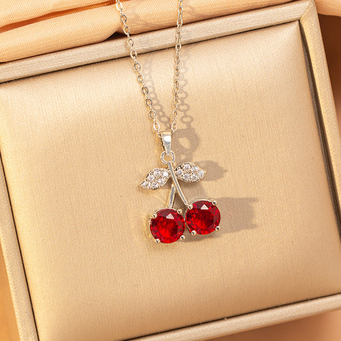 Wholesale Titanium steel necklace with red zircon