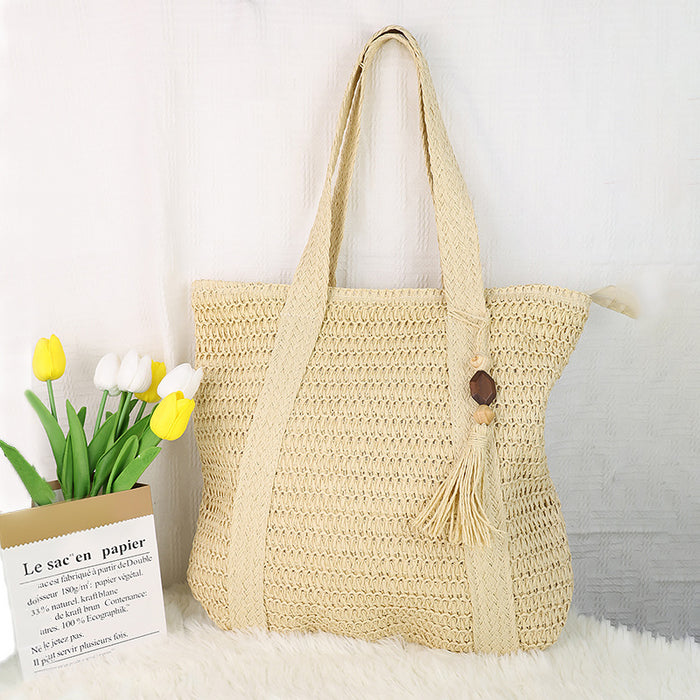 Wholesale Woven Bag with Tassels, Versatile Large-Capacity Woven Straw Bag