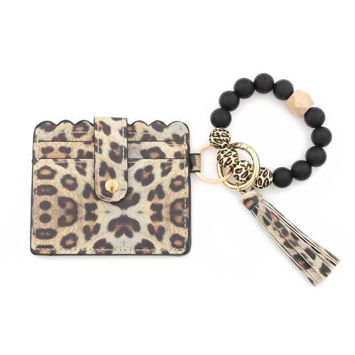 Wholesale Keychains PU Silicone Bead Tassel Ladies Wallet Bracelet Card Holder JDC-KC-NuoYi019