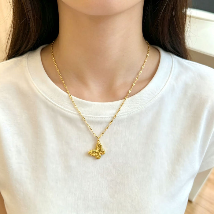 Wholesale Gold Tone Copper Butterfly Pendant Necklace Chic Layering Jewelry Accessory