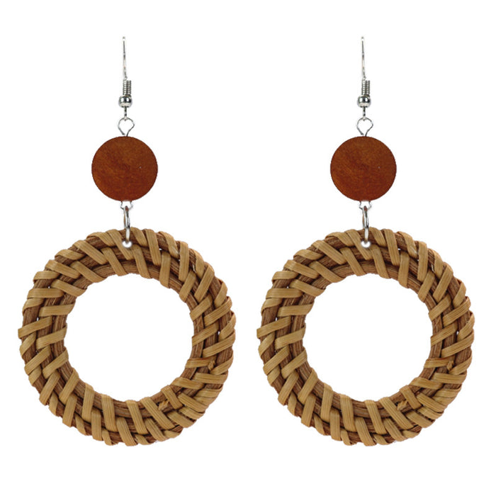 Wholesale Rattan Woven Ethnic Style Wooden Earrings JDC-ES-Luox010