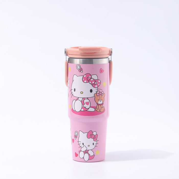 Wholesale Cartoon Large Capacity Ice Bully Cup Portable Portable Double Drink Car Cup Stainless Steel Thermos Cup Suction Tube Cup