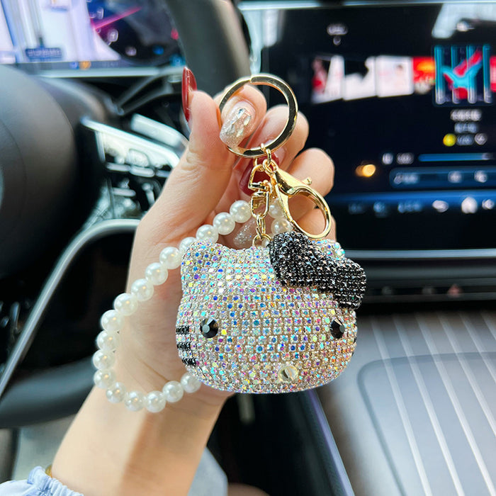 Wholesale  full diamond key chain cartoon doll crystal pearl chain