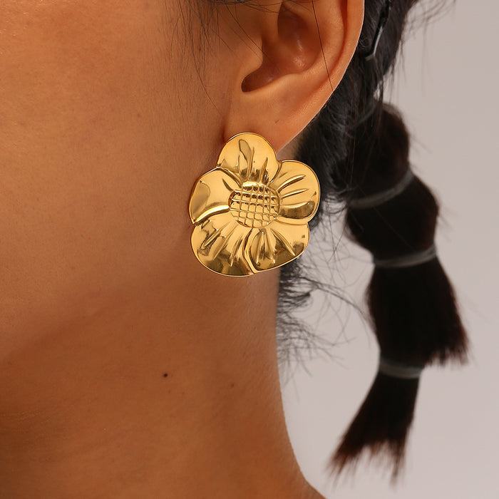 Wholesale Luxury and high-end stainless steel sunflower shaped design earrings wholesale