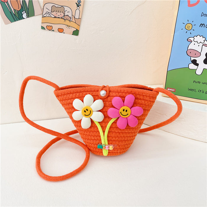 Wholesale Straw Bag  Children's Bag Three-dimensional Flower Crossbody Bag Straw Bag Women's Coin Purse