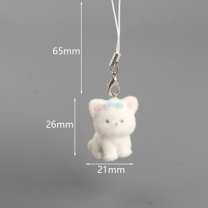 Wholesale 3D Flocked Resin Dog Pendant Mini Doll Phone Charm DIY Keychain