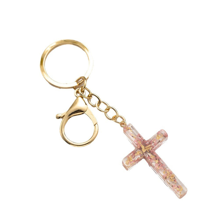 Wholesale Popular handmade drip glue real flower creative cross keychain creative hanging bag