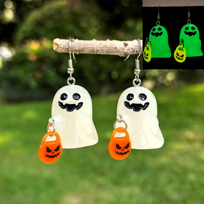 Wholesale Halloween Luminous Resin Earrings Stereo White Ghost Pumpkin Pendant