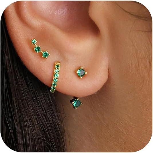 Wholesale Fashion and versatile accessories, copper inlaid with colorful zircon earrings, elegant temperament, perforated earrings