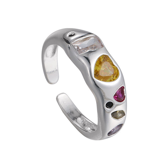 Wholesale Irregular colored zircon ring with a niche design, personalized simplicity, and versatile temperament