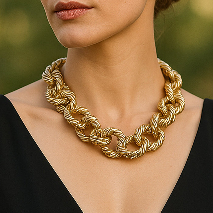 Wholesale Jewelry suit Metal Thick Texture Twist Geometric Exaggerated Bracelet Necklace