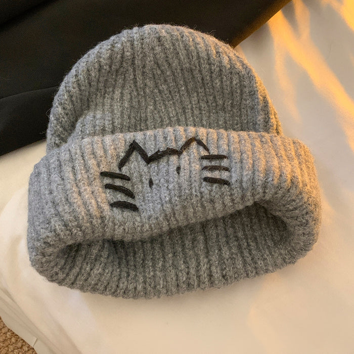 Wholesale Cute kitten embroidered knitted hat