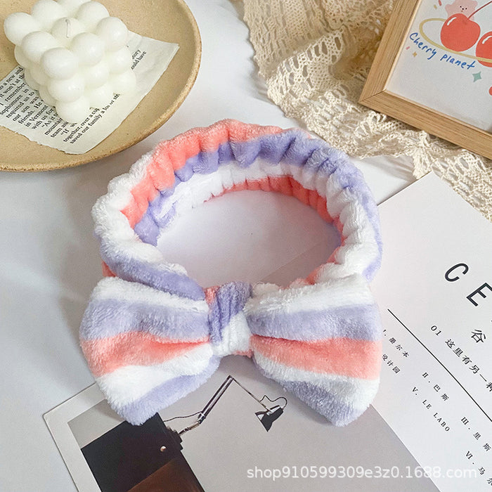 Wholesale Leopard Print Polka Dot Striped Bow Headband Women' s Face Wash Sports Headband Coral Velvet Hair Accessories