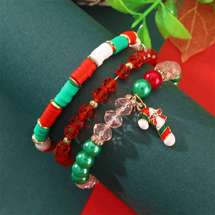 Wholesale Polymer Clay Christmas Bracelet Set Snowflake Santa Design Fashion Accessory Gift