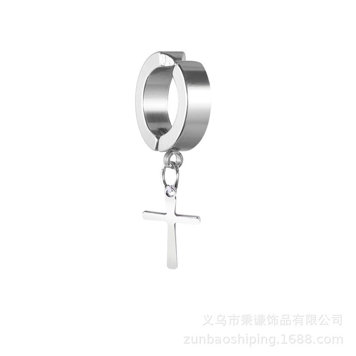 Wholesale Ear clip without ear hole, cross pendant earrings, student titanium steel earrings