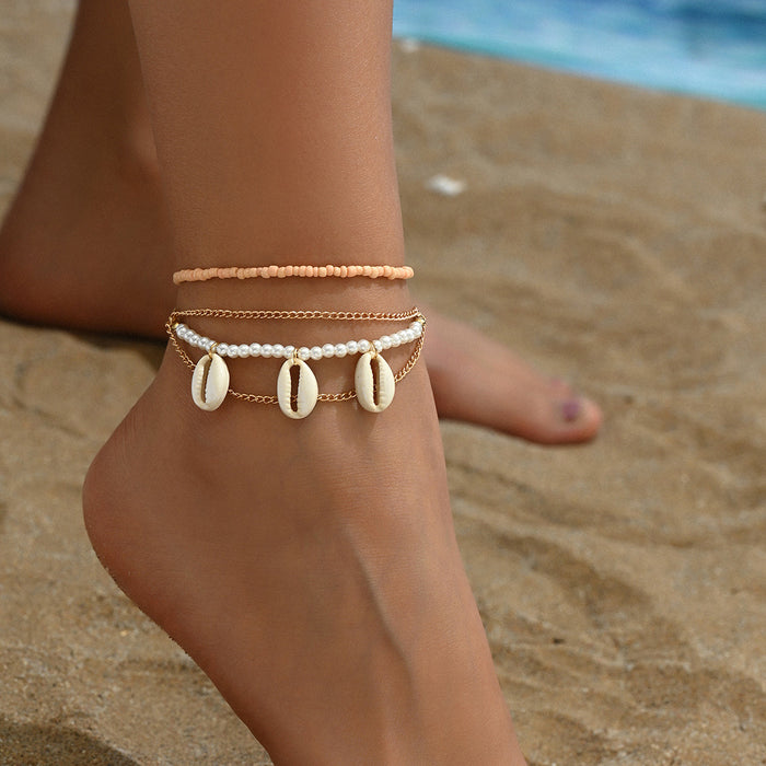 Wholesale Bohemian Shell Woven Anklet Set Fashion Accessory