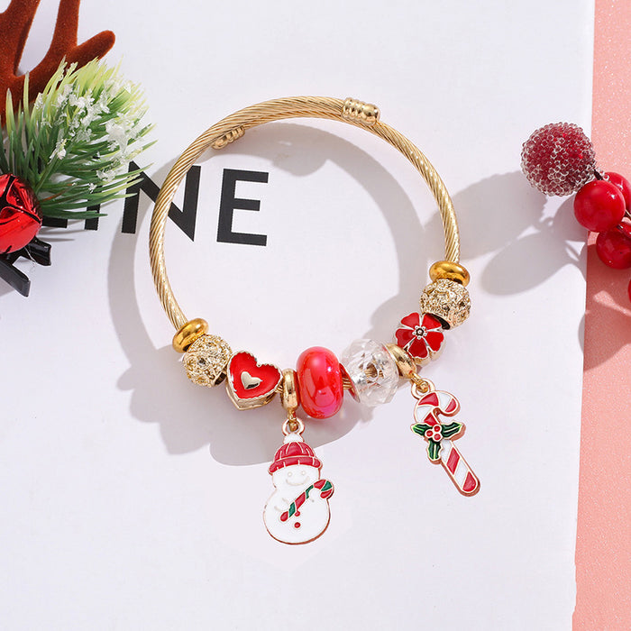 Wholesale Christmas  Reindeer Snowflake Beaded Bracelet Stainless Steel MOQ≥2